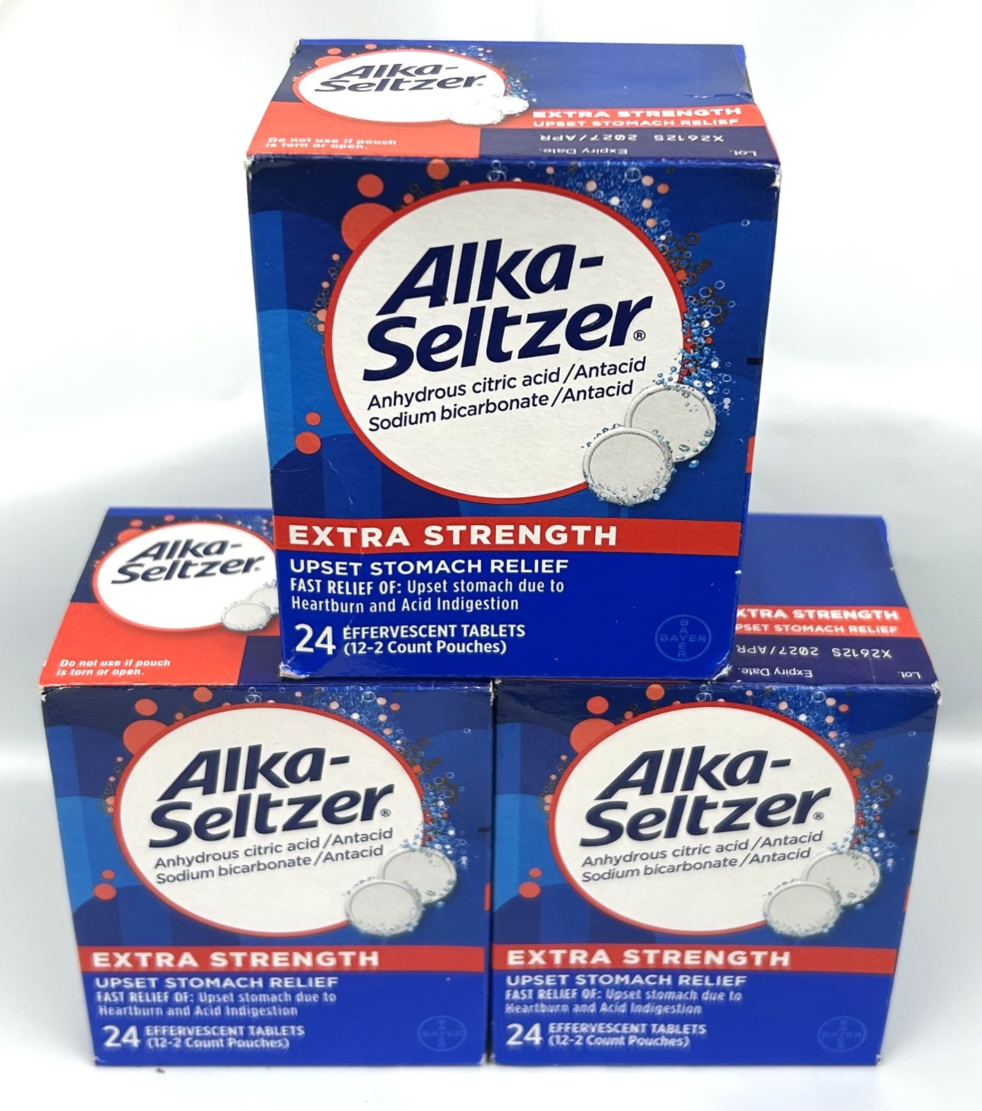 NEW/SEALED Lot of 3 Alka-Seltzer Extra Strength Antacid 3×24=72 Tablets Jul2027