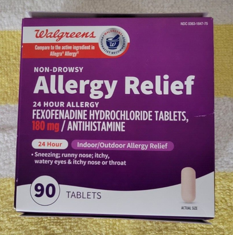 NIB! Walgreens 24 Hour Allergy Relief Fexofenadine 90 Tablets Exp. 08/2025