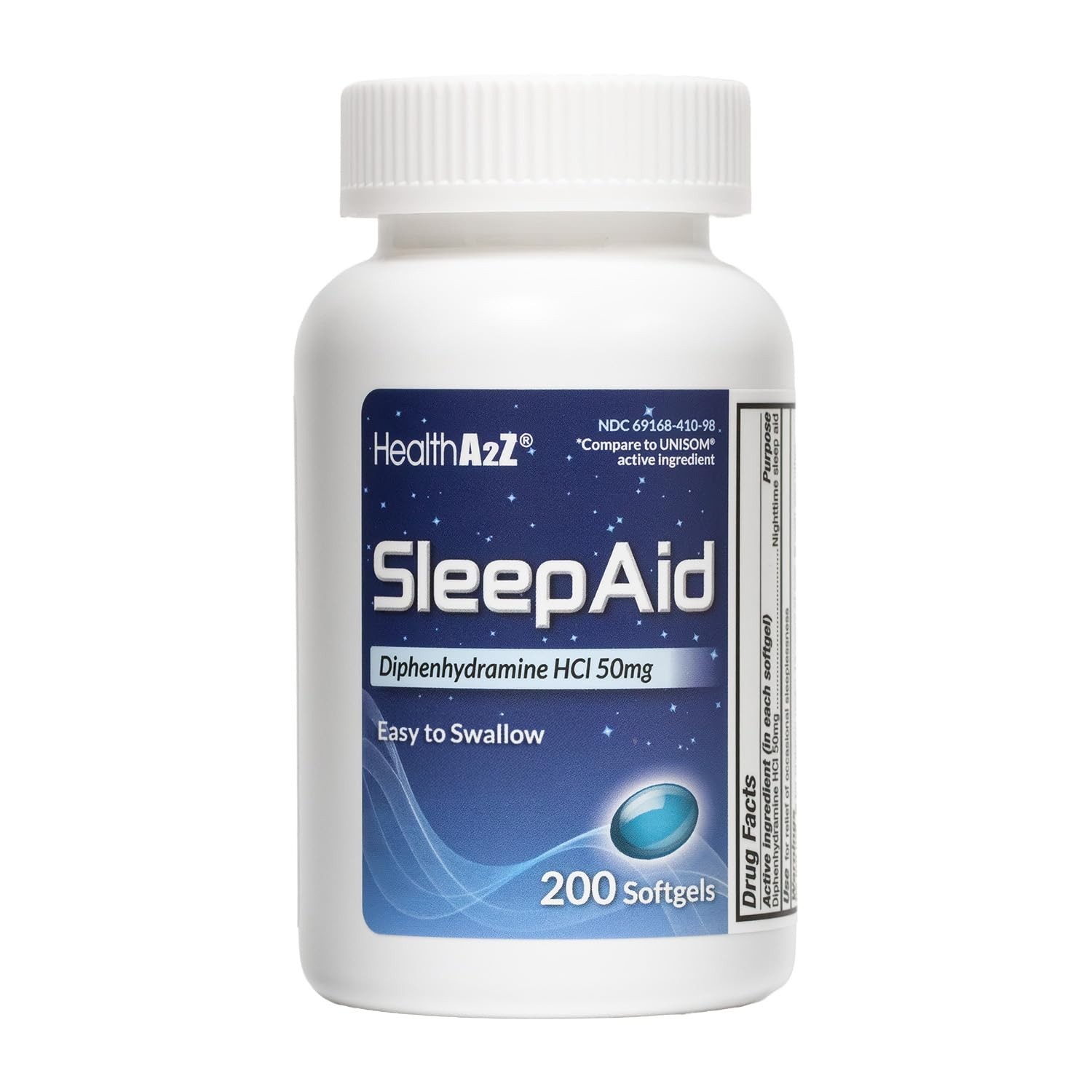 HealthA2Z® Sleep Aid | Diphenhydramine 50mg | 200 200 Count (Pack of 1), Blue
