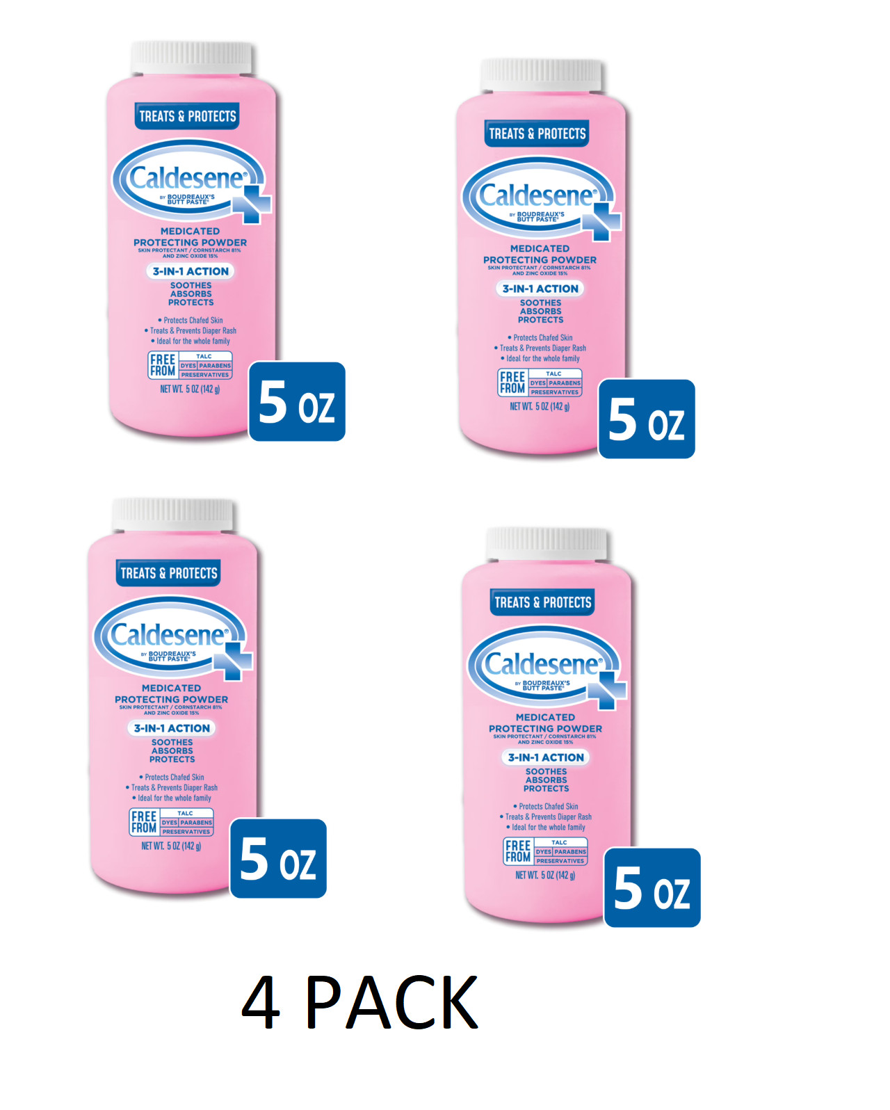 4 PACK Caldesene Medicated Protecting Body Powder with Zinc Oxide,Talc Free, 5Oz