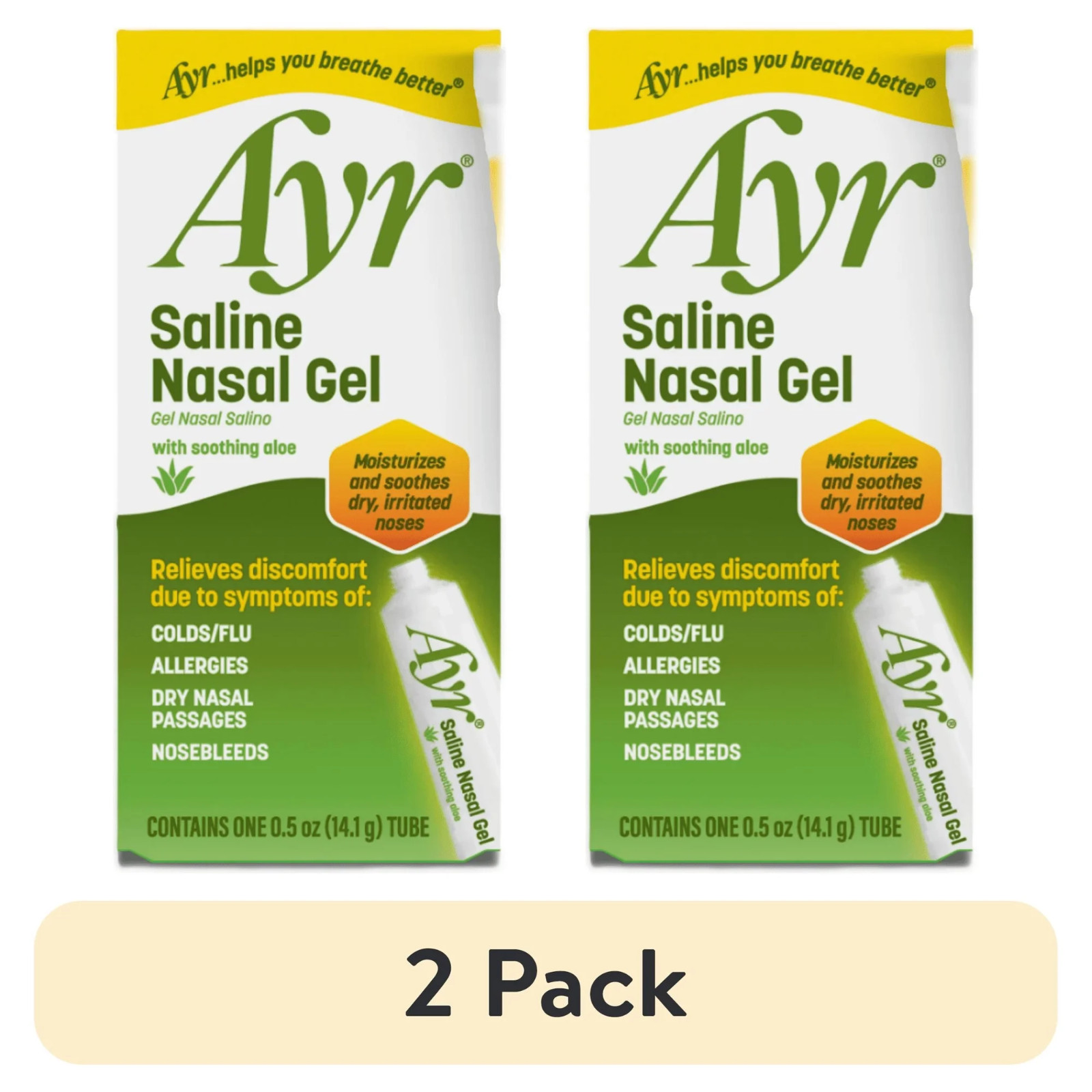 (2 pack) Ayr Saline Nasal Gel with Soothing Aloe, For Dry Noses, 0.5 oz