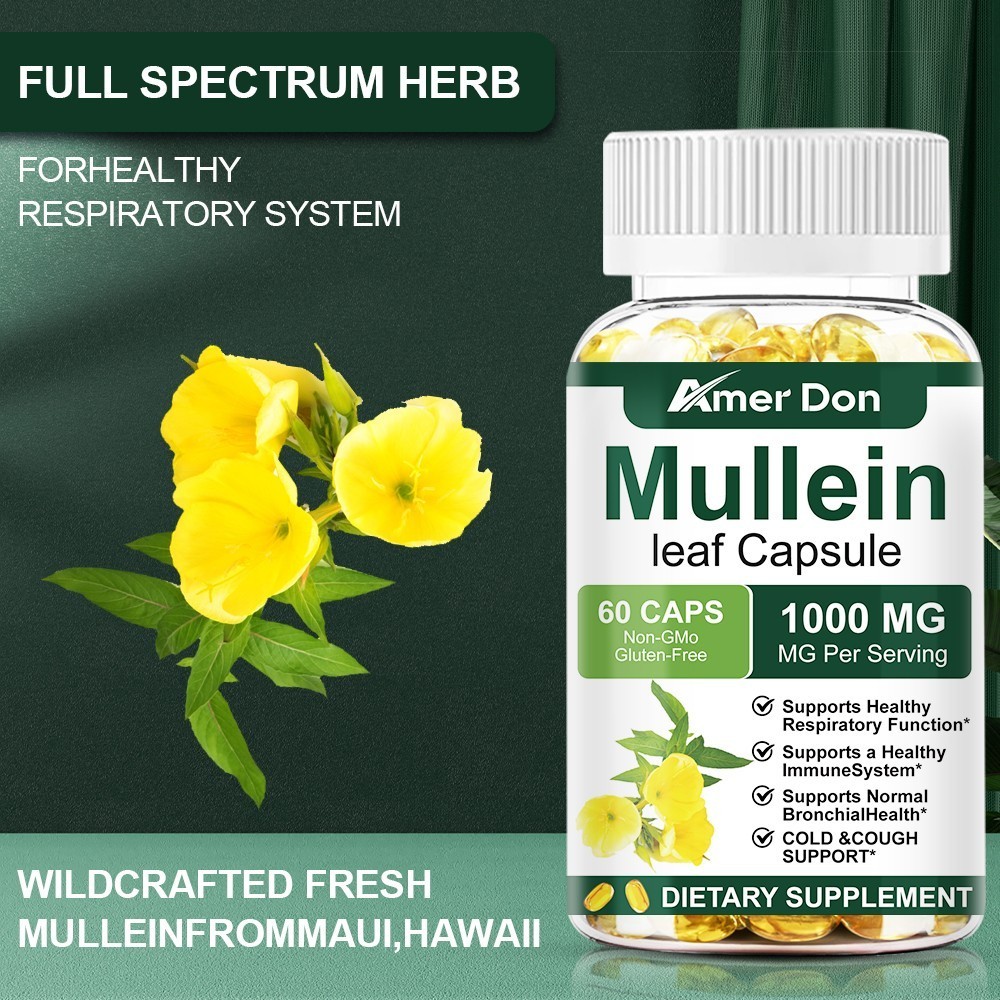Mullein Leaf Capsules 1000mg – Support Lung Cleanse Respiratory Health Vegan