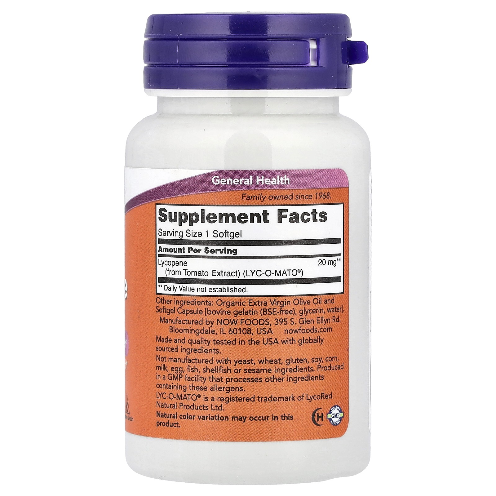 Now Foods Lycopene 20 mg 50 Softgels GMP Quality Assured