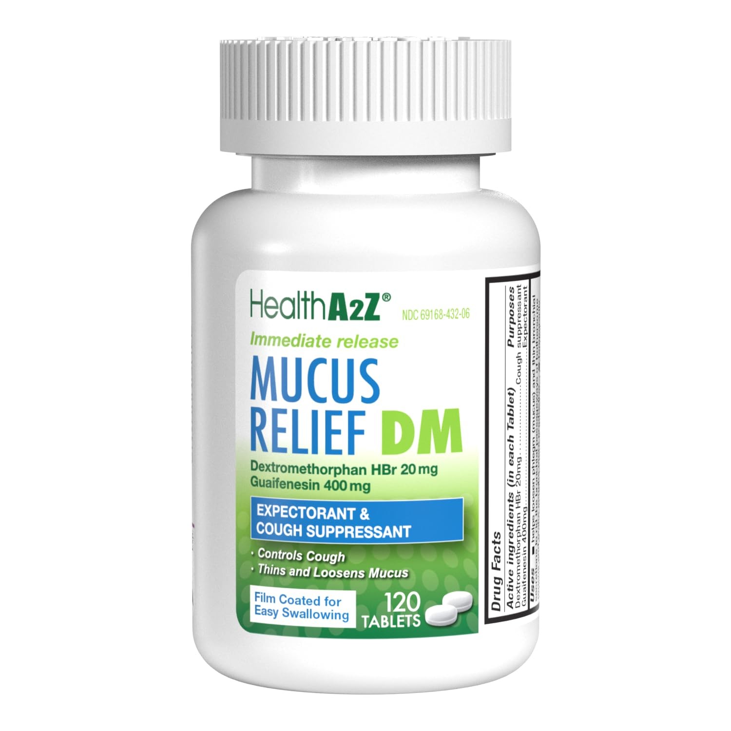 HealthA2Z® Mucus Relief DM | Dextromethorphan 120 Count (Pack of 1), White