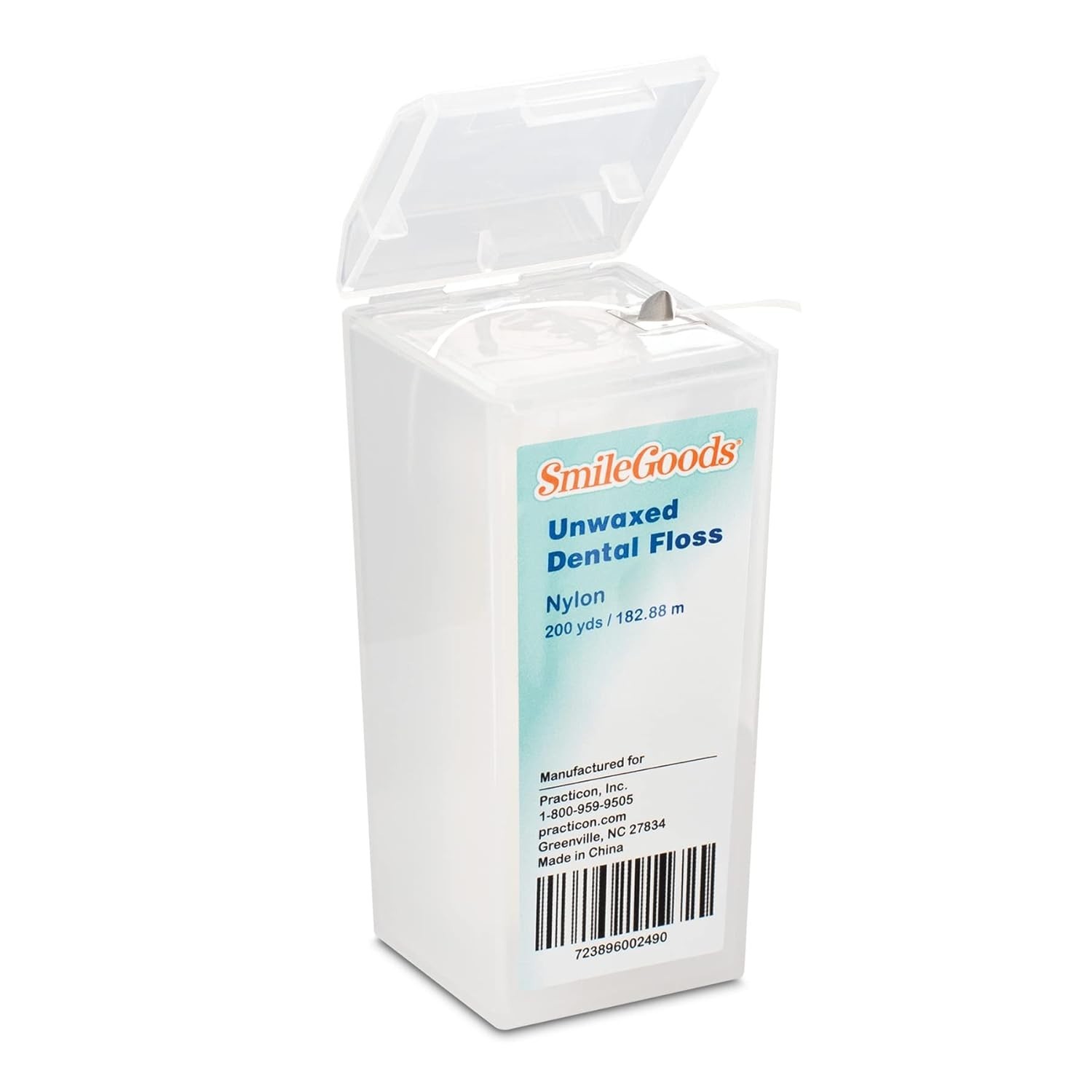 Practicon SmileGoods Unwaxed Dental Floss 200 Yard Shred Resistant Nylon