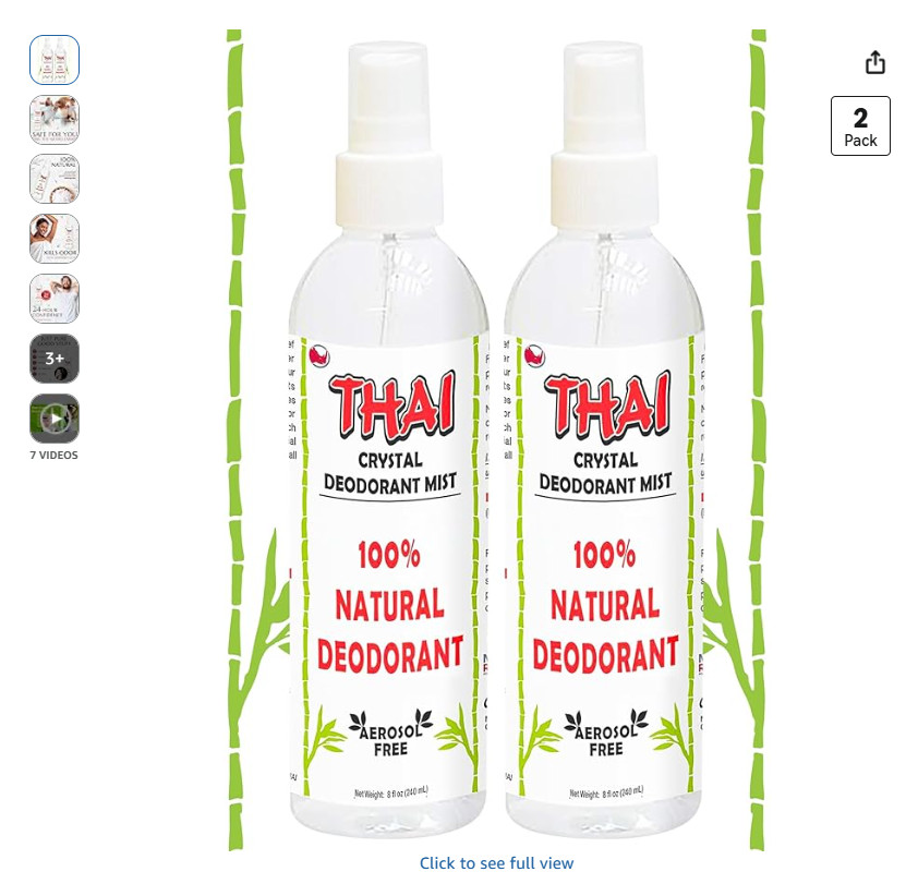 THAI Natural Crystal Deodorant Mist Spray, 8 Fluid Ounces, Pack of 2