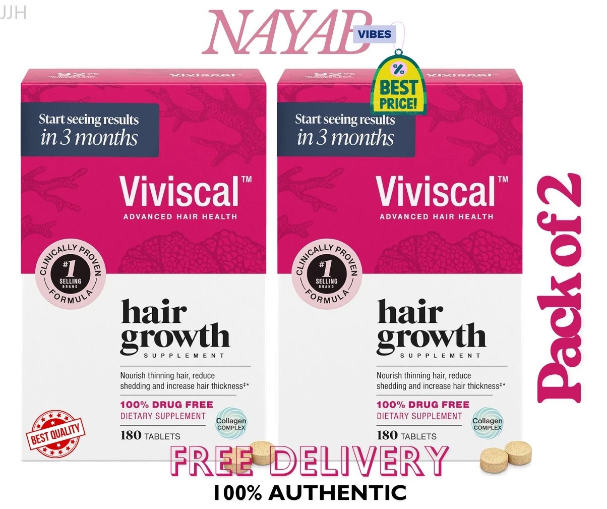 2pcs Viviscal Hair Growth Dietary Supplement Tablets 360 features Collagen Compl