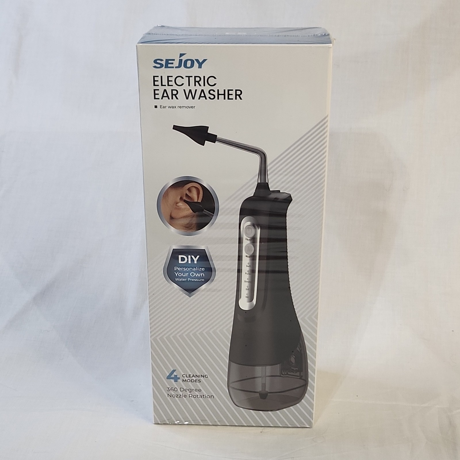 SEJOY Electric Ear Washer Portable Reusable 360° Nozzle Black 300ml Washable
