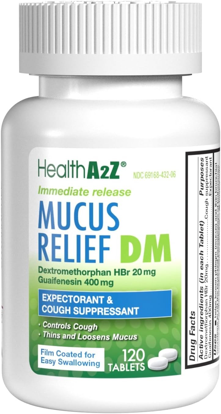 Mucus Relief DM Tablets: Dextromethorphan 20mg & Guaifenesin 400mg – 120 Count