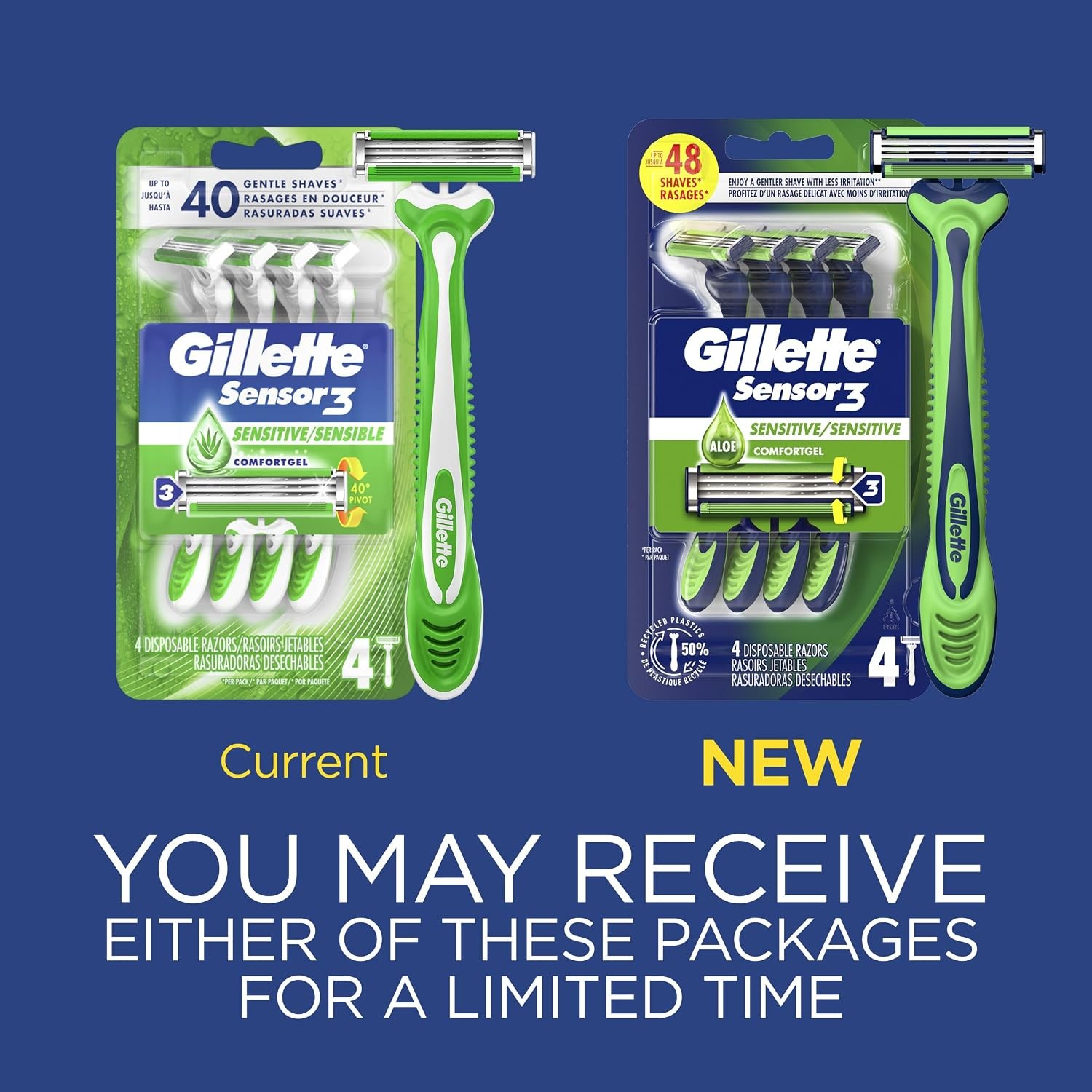 Gillette Sensor3 Sensitive Men’s Disposable Razor, 4 Razors