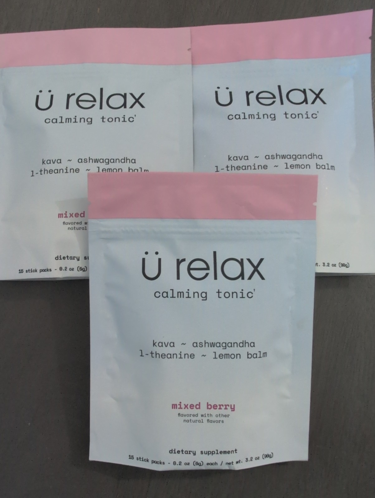 U Relax Calming Tonic- MIXED BERRY Flavor , 15 Sticks Each, 3 Pkgs -NIP