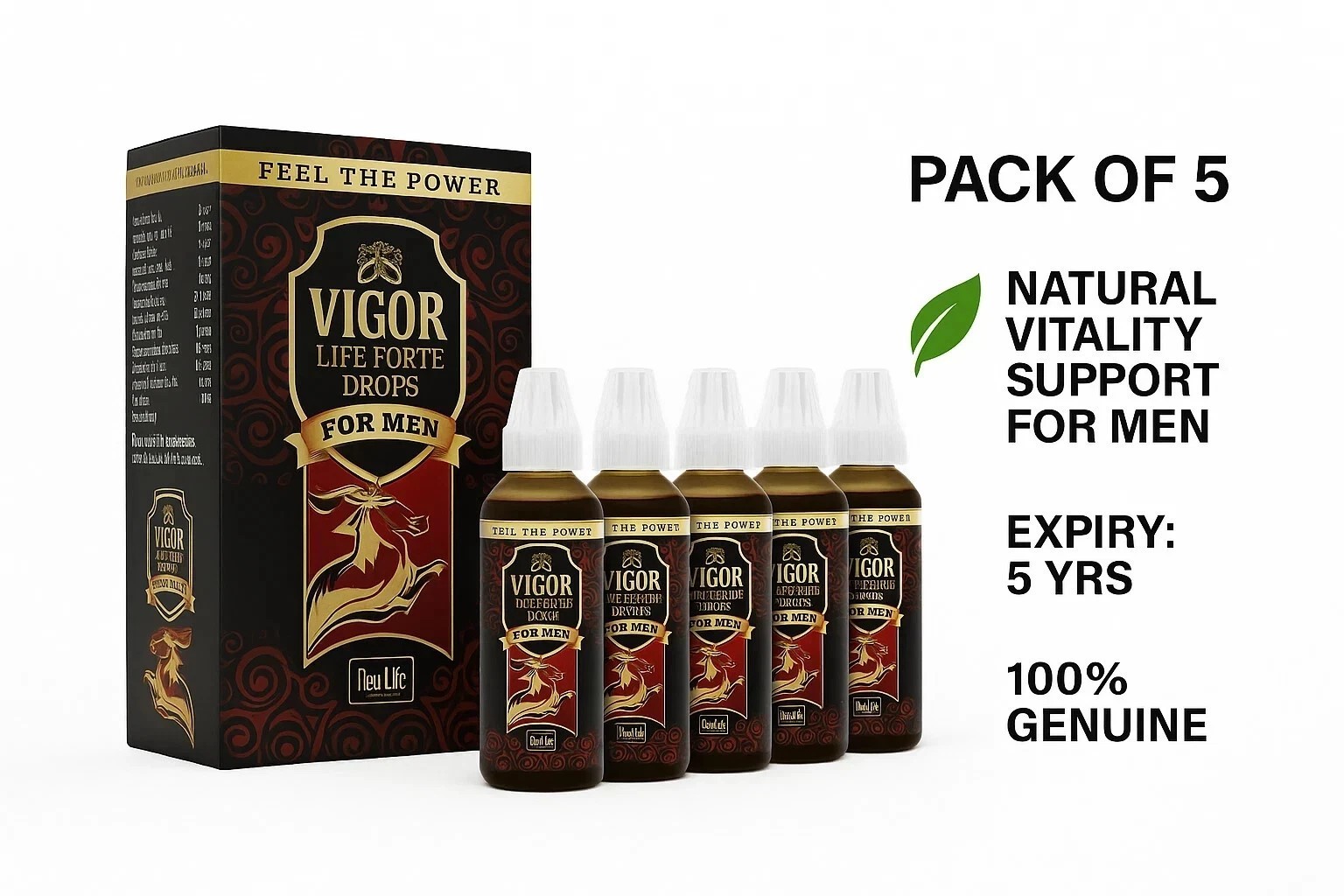 🌿 New Life Vigor Life Forte Drops (5 x 30ml) – Natural Vitality Support Men