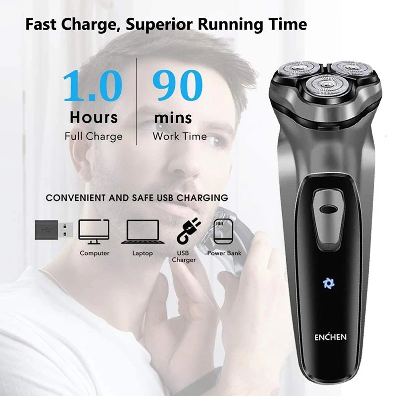 ENCHEN Rechargeable Cordless Mens Electric Rotary Shaver Razor Sideburn Trimmer