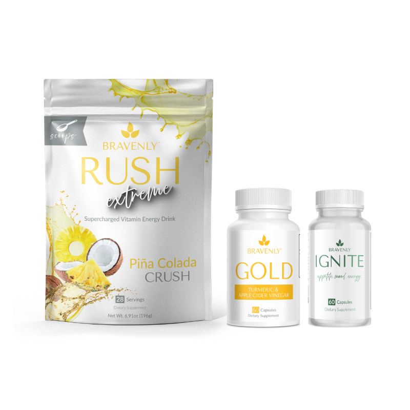 NEW Bravenly Global Accelerate Trio with pina colada rush extreme gold capsules