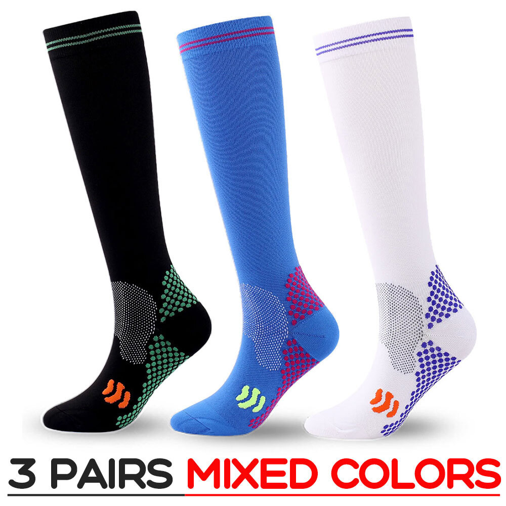 3Pair Athletic Knee High Compression Soccer Football Sport Socks for Youth Adult