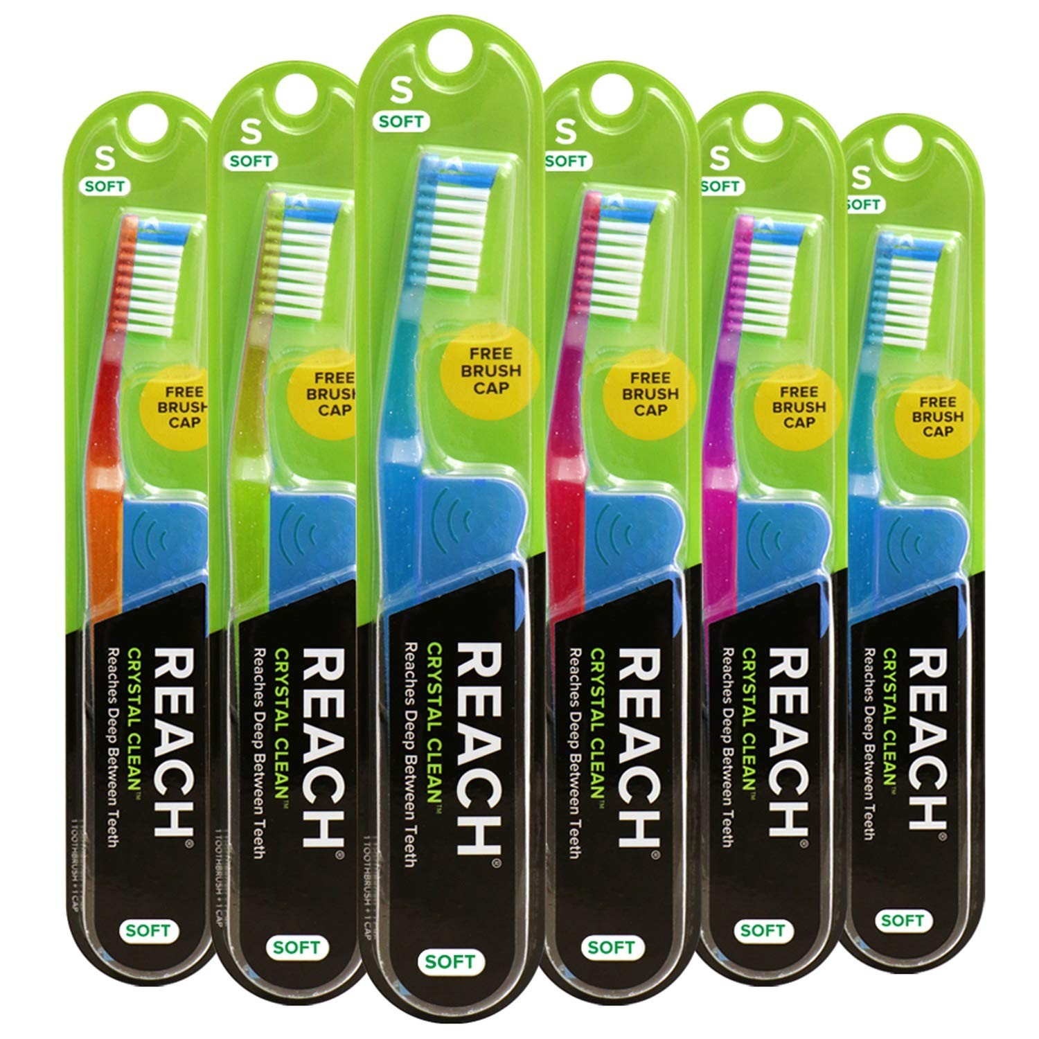 Reach Crystal Clean Toothbrush SOFT with Free Travel Cap Soft Bristles x 6 Pack