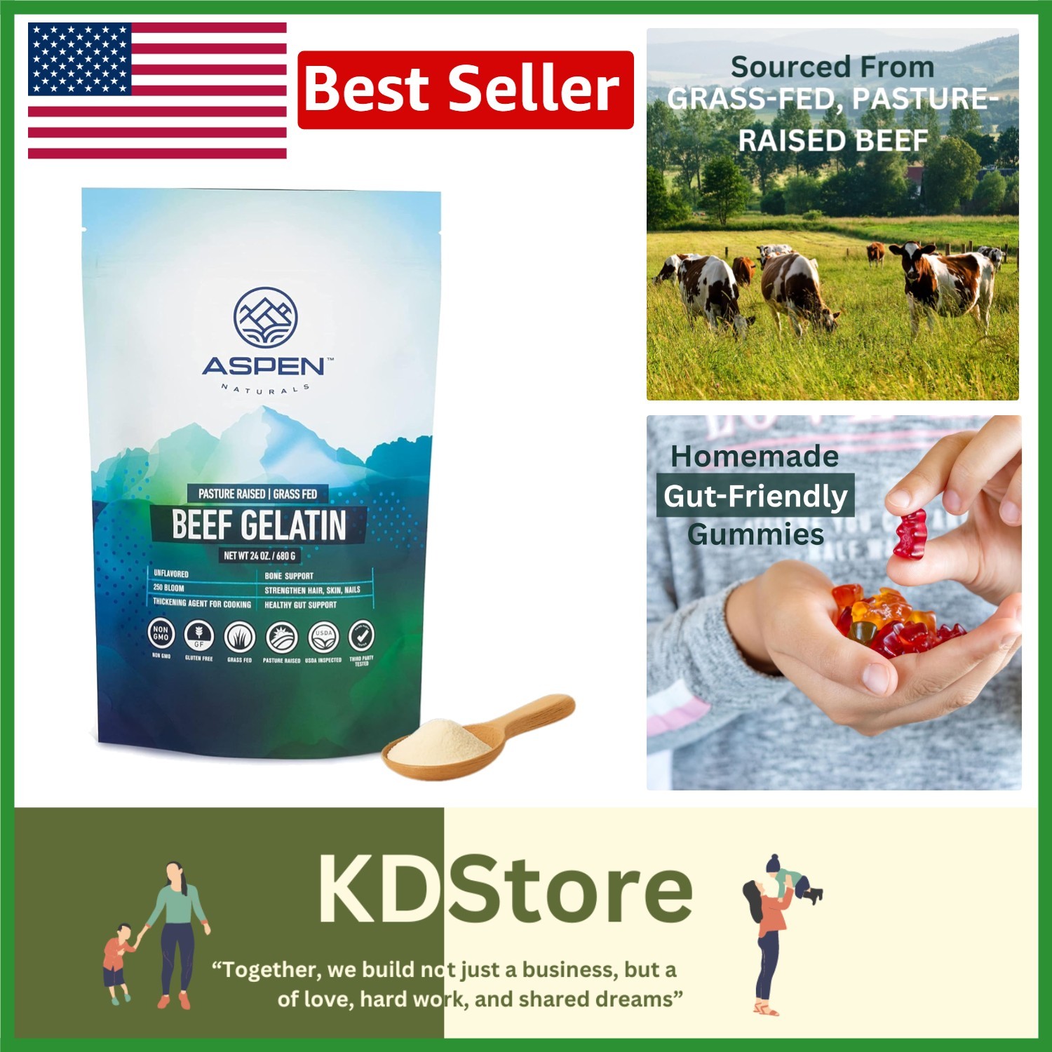 Unflavored Beef Gelatin Powder 24oz Grass-Fed Non-GMO Gluten-Free Keto