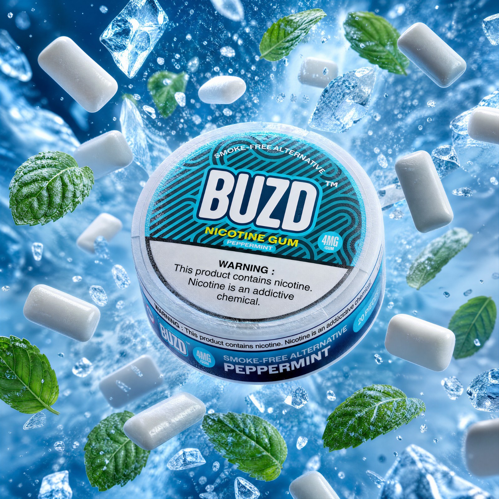 BUZD | Nicotine Gum, Peppermint, 4mg, 20ct – EXP 4/21/28
