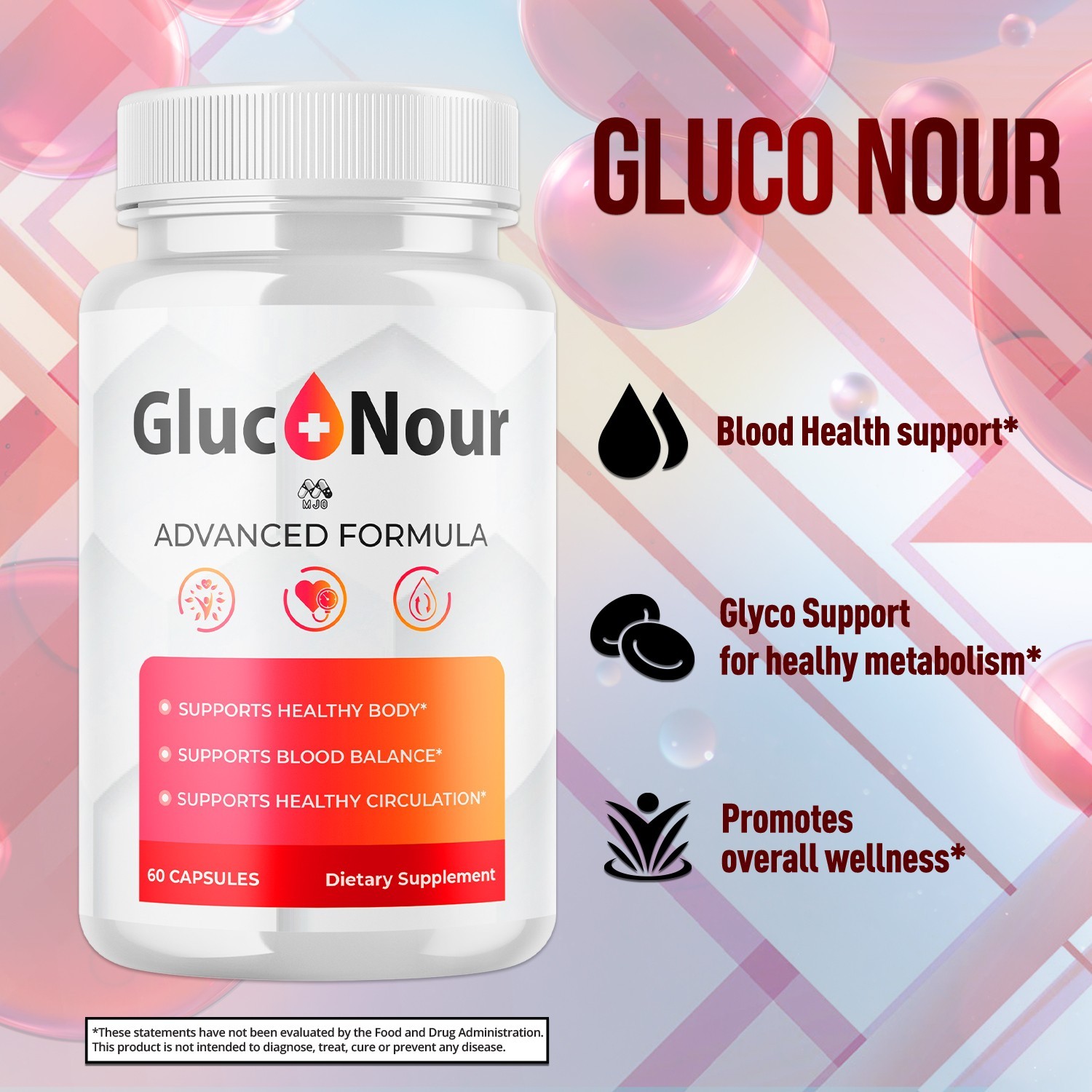 (5 Pack) Gluco Nour Advanced Support Blood Supplement GlucoNour 300 Capsules