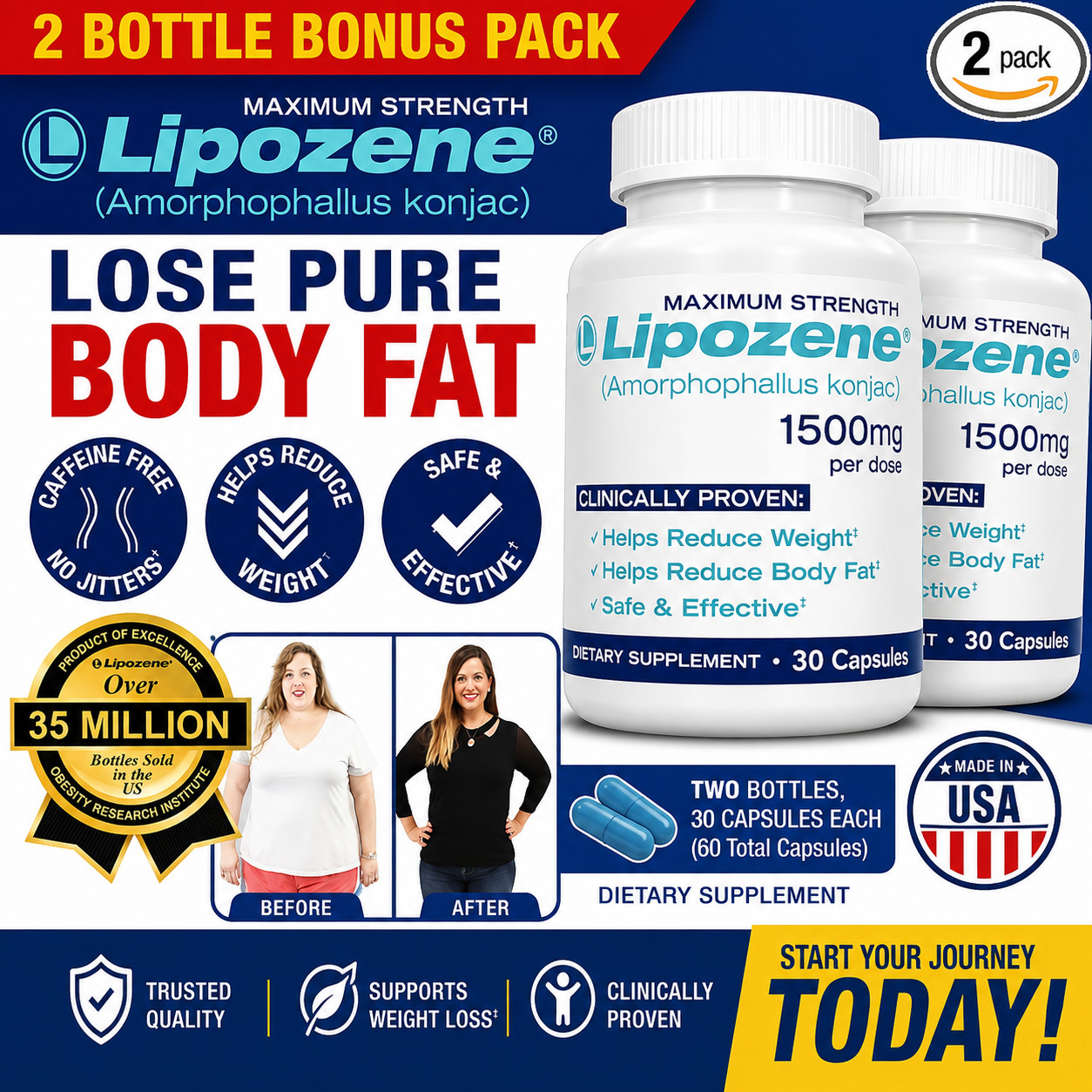 Lipozene Maximum Strength Weight Loss Supplement (1500 mg) 60 Capsules …