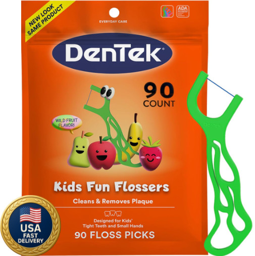 US STOCK DenTek Fun Flossers Kids Floss Picks Wild Fruit Flavor 90 Count Pack