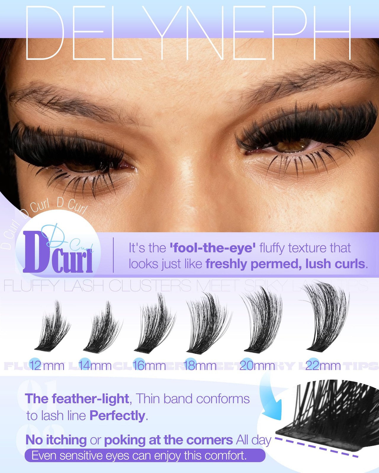 Fluffy Lash Clusters with Spikes 200D+260D Manga 192 count (Pack of 1), Black