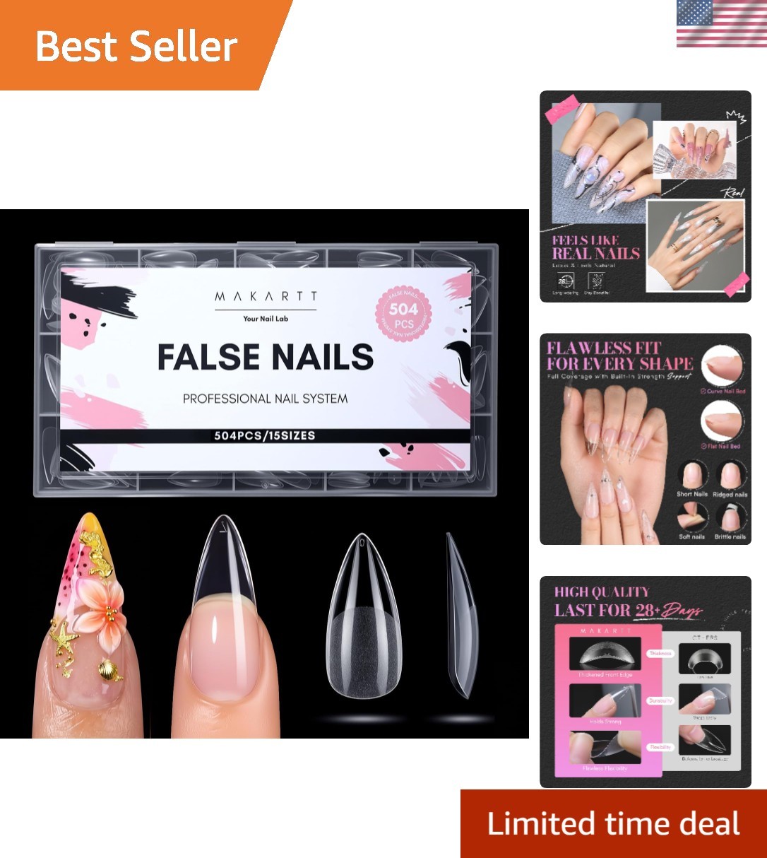 Medium Sharp Almondetto Nail Tips: 504PCS Clear Half Matte Soft Gel Extensions