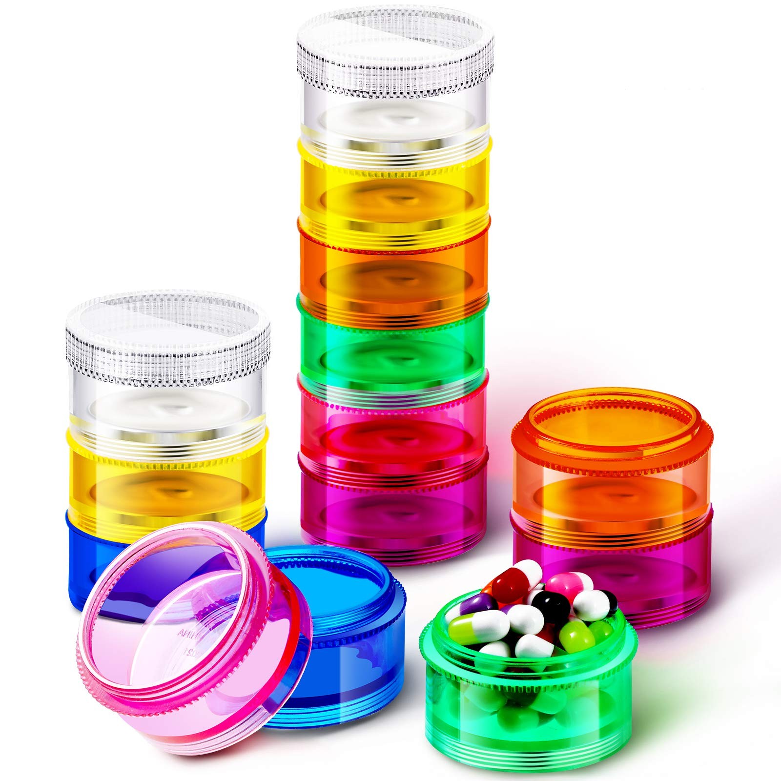 2 Set 7 Days Stackable Pill Organizers 7 Compartments Round Pill Boxes Tower …