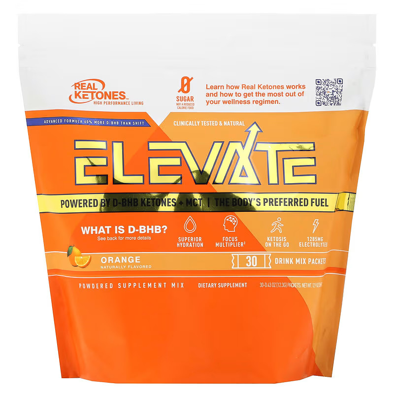 Real Ketones, Elevate, Orange, 30 Drink Mix Packets, Authentic, Exp 09/28