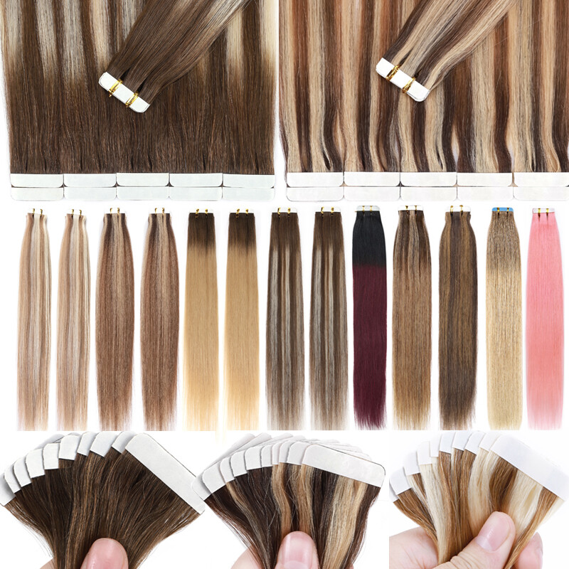 20pc Tape In 100% Real Human Hair Extensions Skin Weft Balayage 12″-24″ Straight