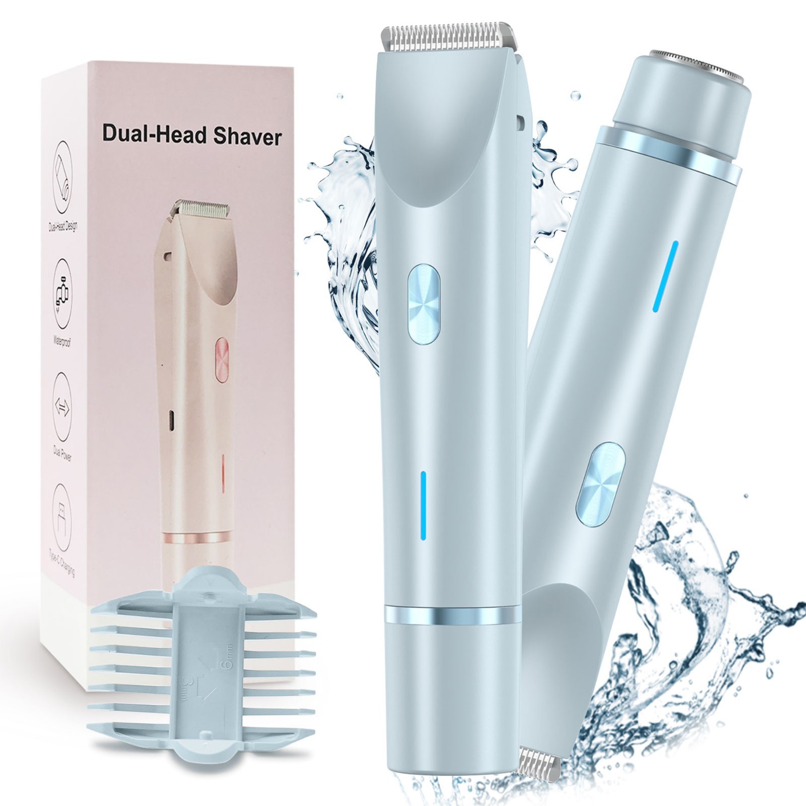 Women Dual Head Hair Shaver, Electric Razor for Body Facial Bikini Arm Trimmer