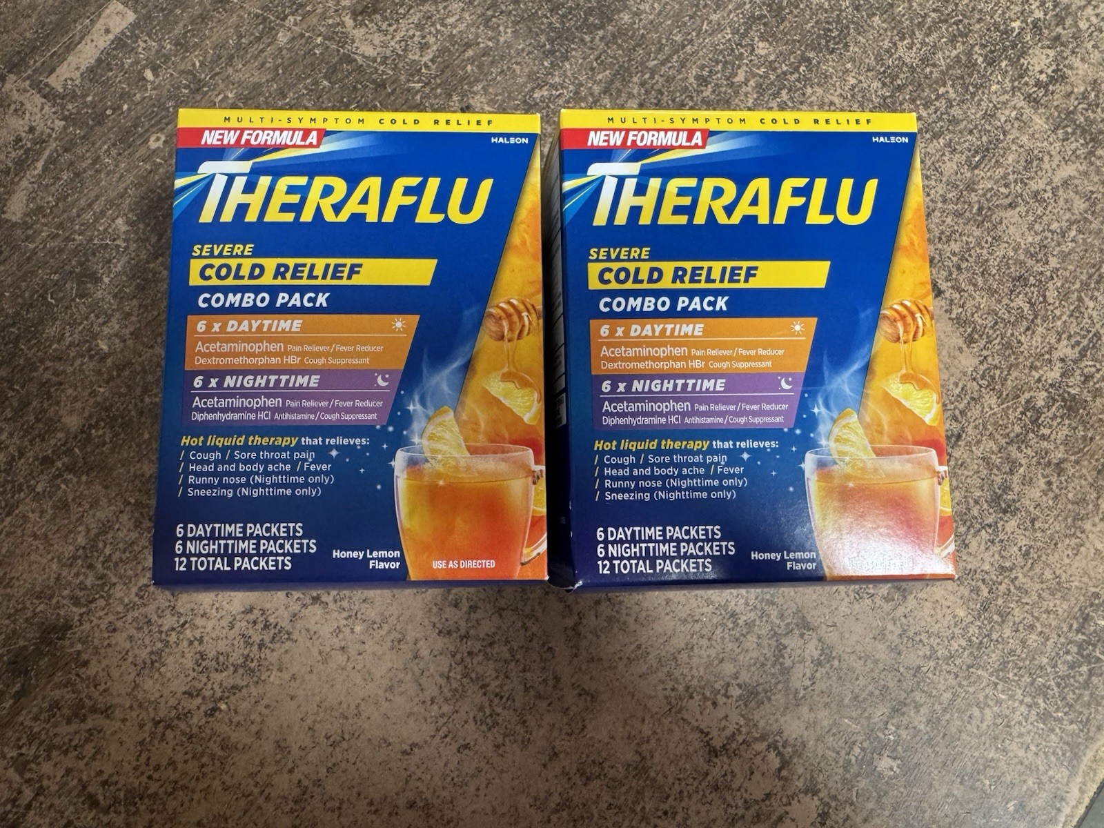 2-pack THERAFLU Cold Relief COMBO PACK 6 Day 6 Night Packets Honey Lemon 01/2027