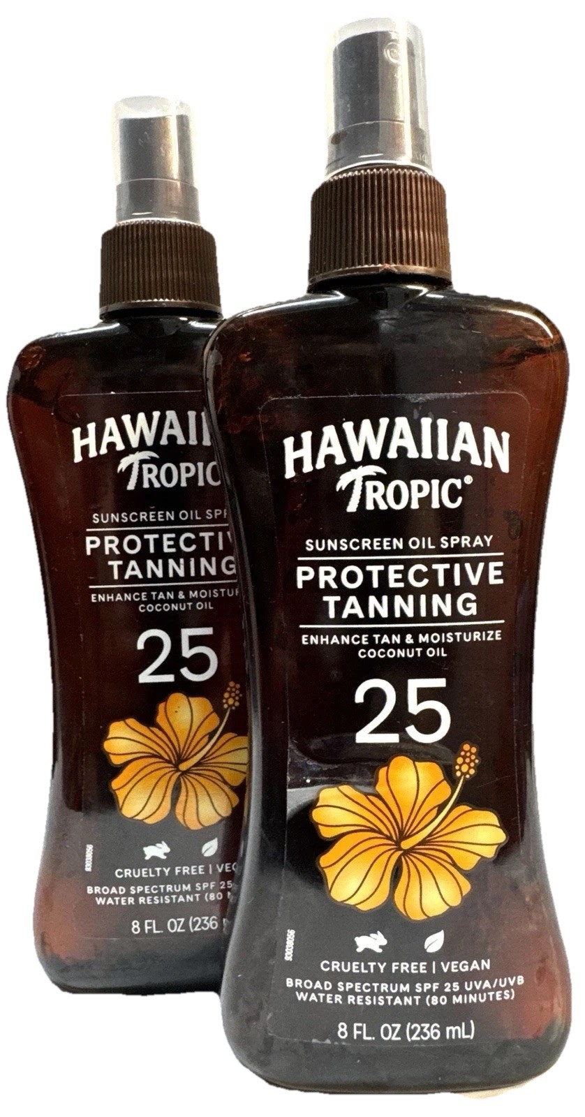 2 hawaiian tropic spf 25 sunscreen oil spray tanning 8oz exp nov 2025