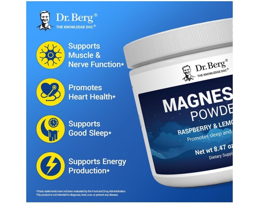 Dr. Berg’s Magnesium Powder Raspberry Lemon Flavor, 8.47 oz (240 g)