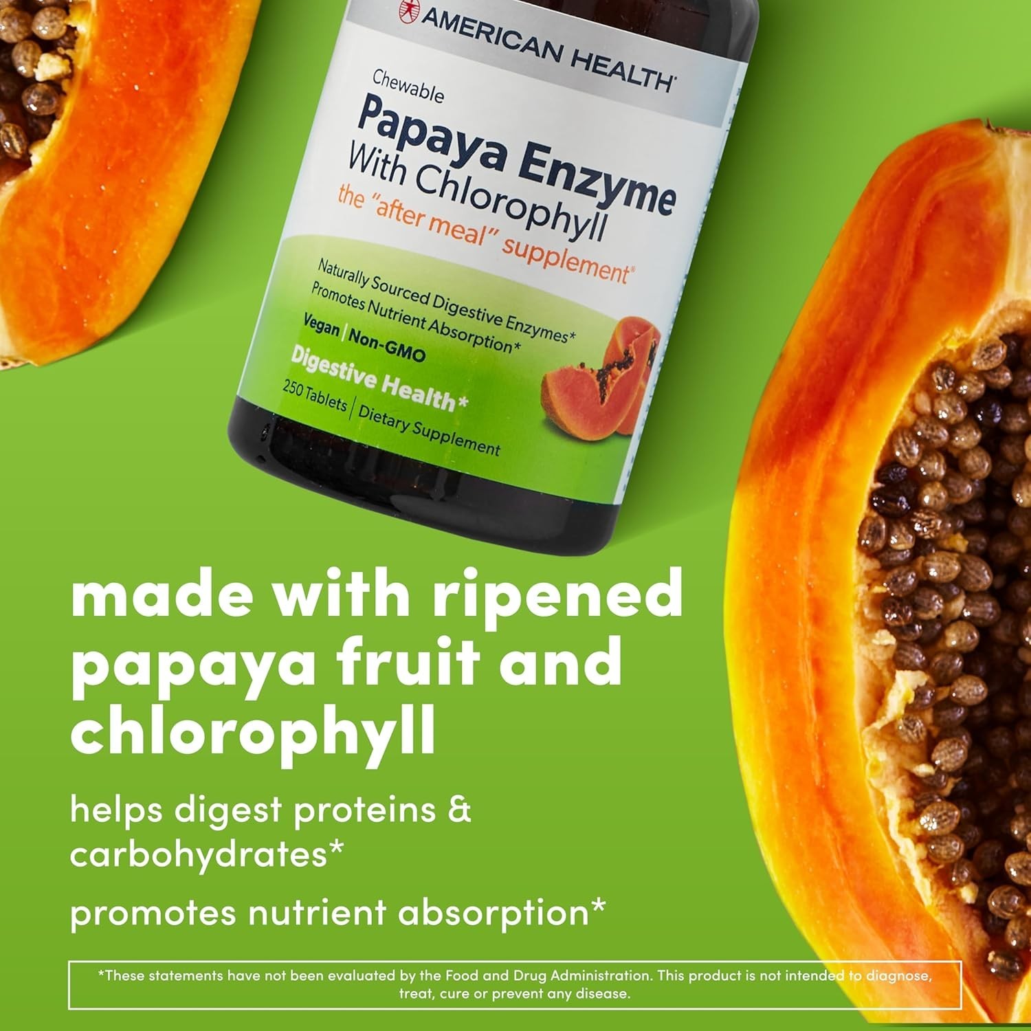 Digestive Support with Papaya Enzyme & Chlorophyll – 600 Count Chewable Tablets