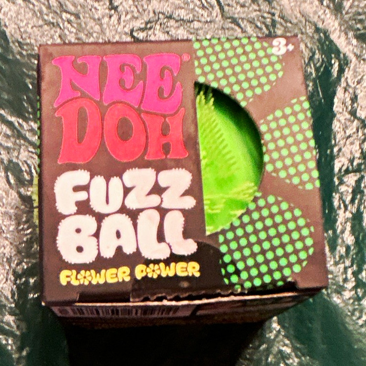 Schylling NeeDoh Fuzz Ball Flower Power Green Soft Gel Squeeze Ball 3in