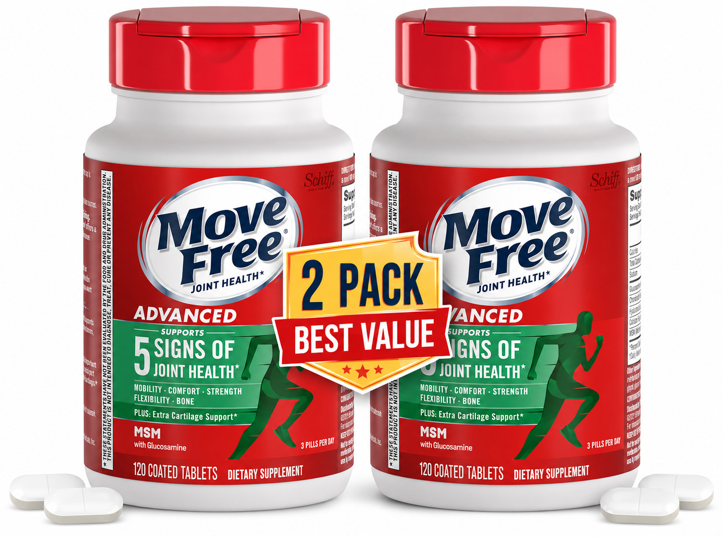 Move Free Advanced Joint Support Glucosamine Chondroitin MSM 120 Tablets 2 Pack