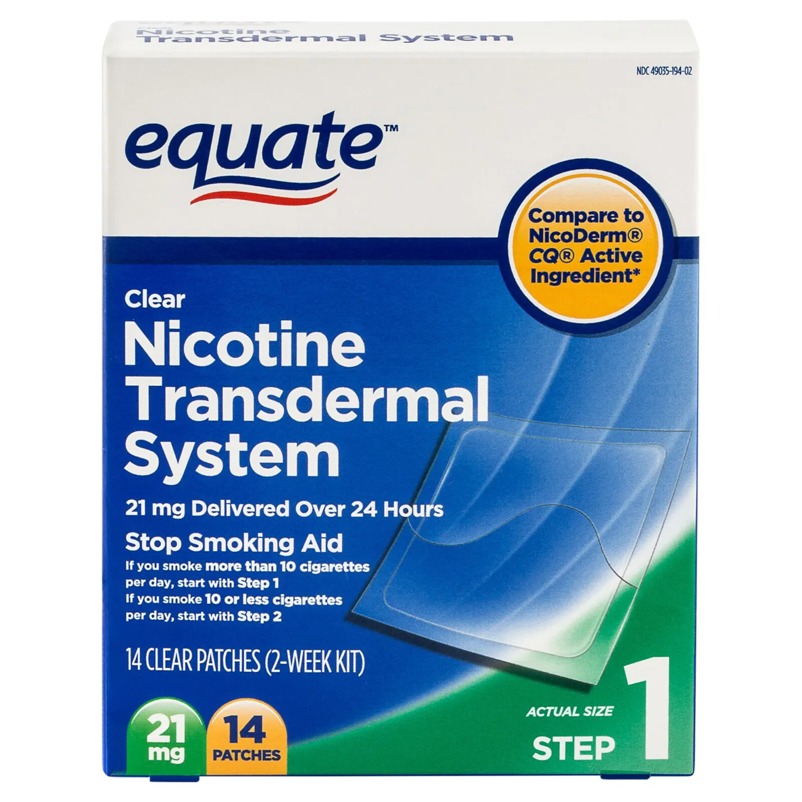 Equate Stop Smoking Patch 14 Clear Patches Step 1 – 21 mg Exp 06/2026
