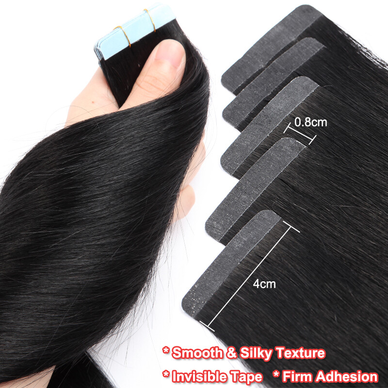 Seamless Tape In Remy Real Human Hair Extensions Skin Weft Brown Black 20pcs