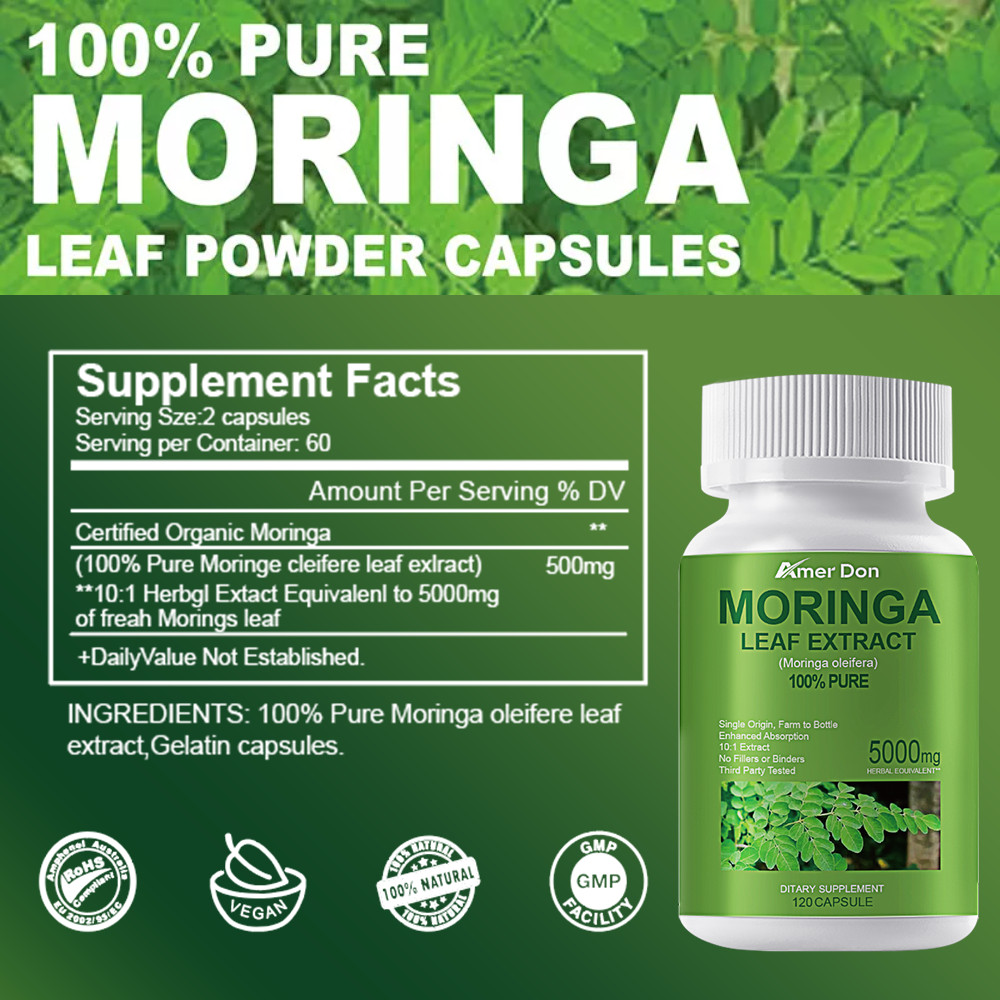 Moringa Oleifera Leaf Organic Extract 5,000mg Serving 100% Pure 120 Capsules US