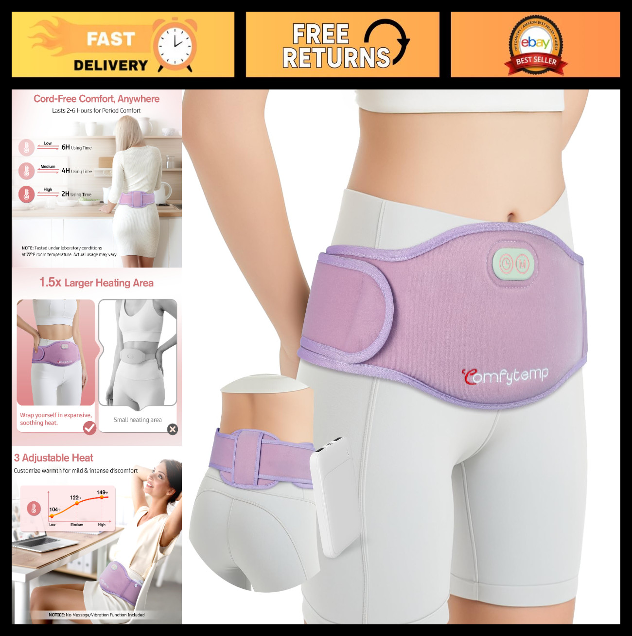Portable Cordless Heating Pad for Menstrual Cramps | Dual Zone, Wearable, Rechar