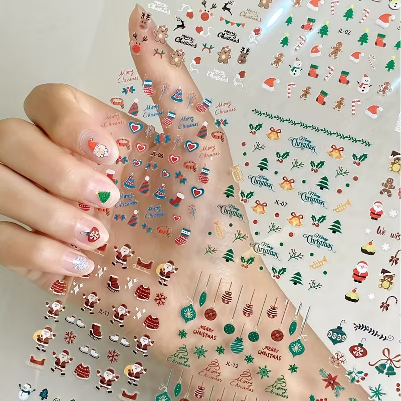 20 Sheets 3D Christmas Nail Art Stickers Set Xmas Deer Winter DIY Nail Decoratio