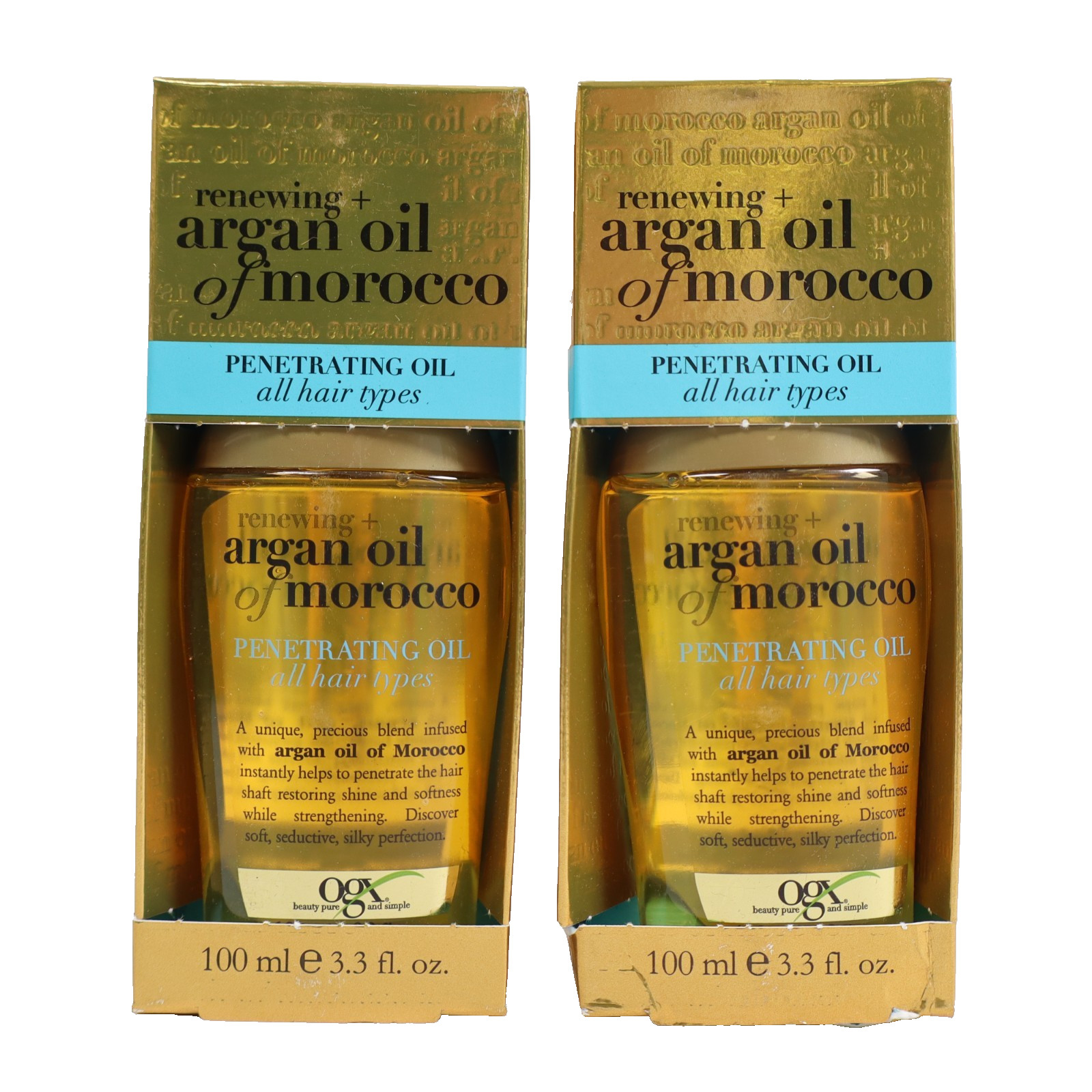 2 PACK OGX Renewing + Argan Oil of Morocco, Cold-Pressed Argan Oil 3.3 fl oz EA