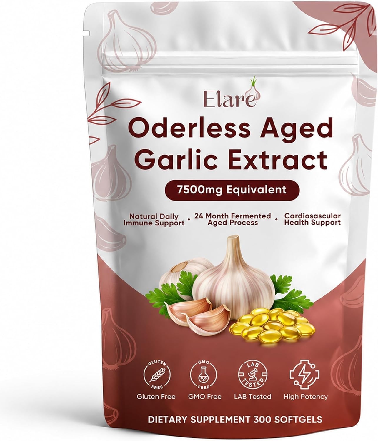 Aged Garlic Extract 300 Softgels Heart Immune Antioxidant Elare Odorless 2-Year