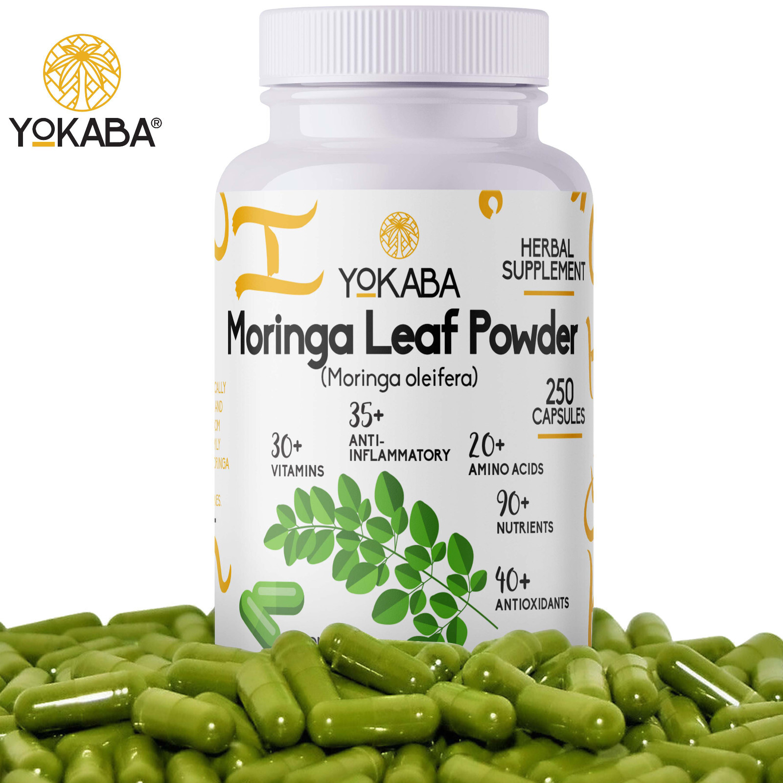 250 Capsules Moringa Oleifera Leaf Powder 5000mg – Organic Herbal Extract YOKABA