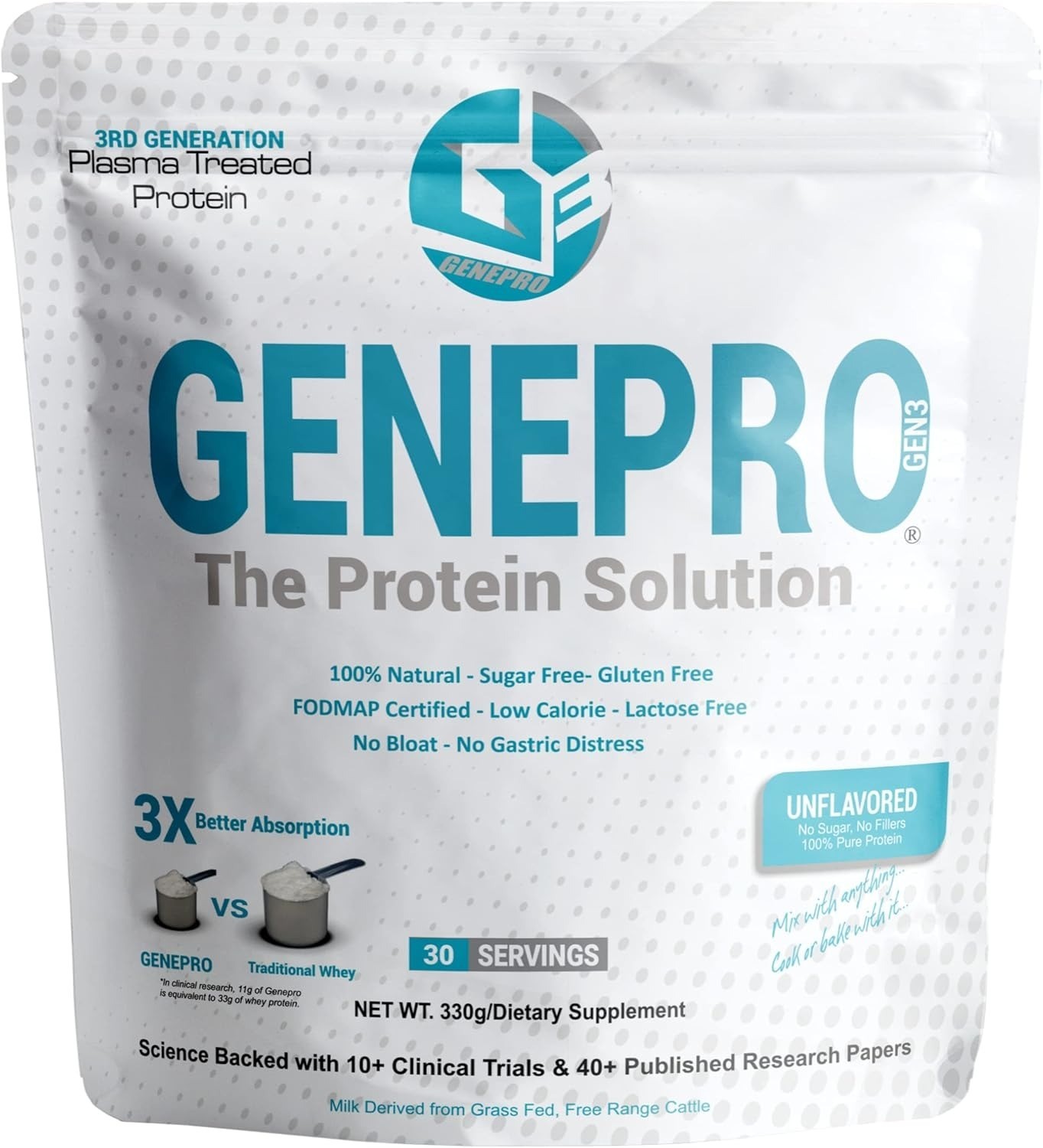 Genepro Protein Powder Gen3 Unflavored 3rd Generation, 30 servings, EXP 2027