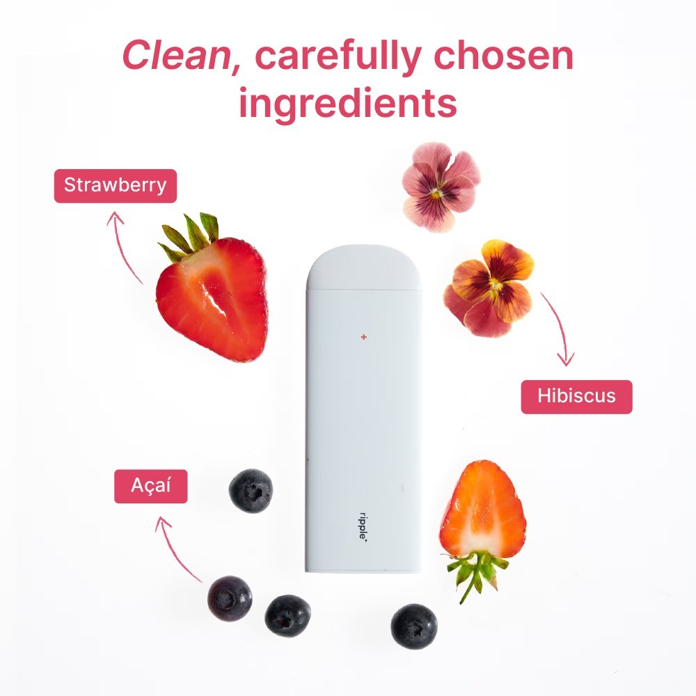 Ripple Strawberry Diffuser – 1,000 Puffs, 0% Nicotine, + Hibiscus & Açai