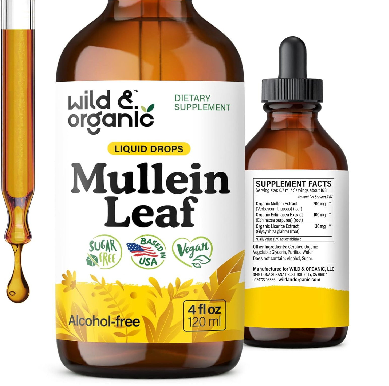 Wild & Organic Mullein Drops for Lungs – Cleanse and Detox – Liquid Mullein Leaf