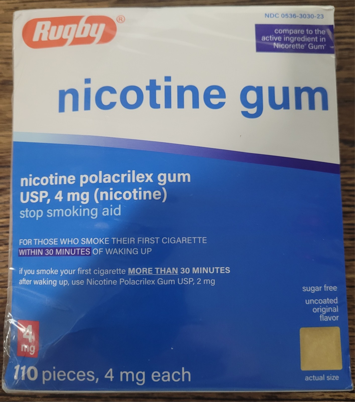 Rugby Nicotine Gum USP, 4 Mg, Original Flavor, Sugar Free, 110 Pieces EXP. 01/29