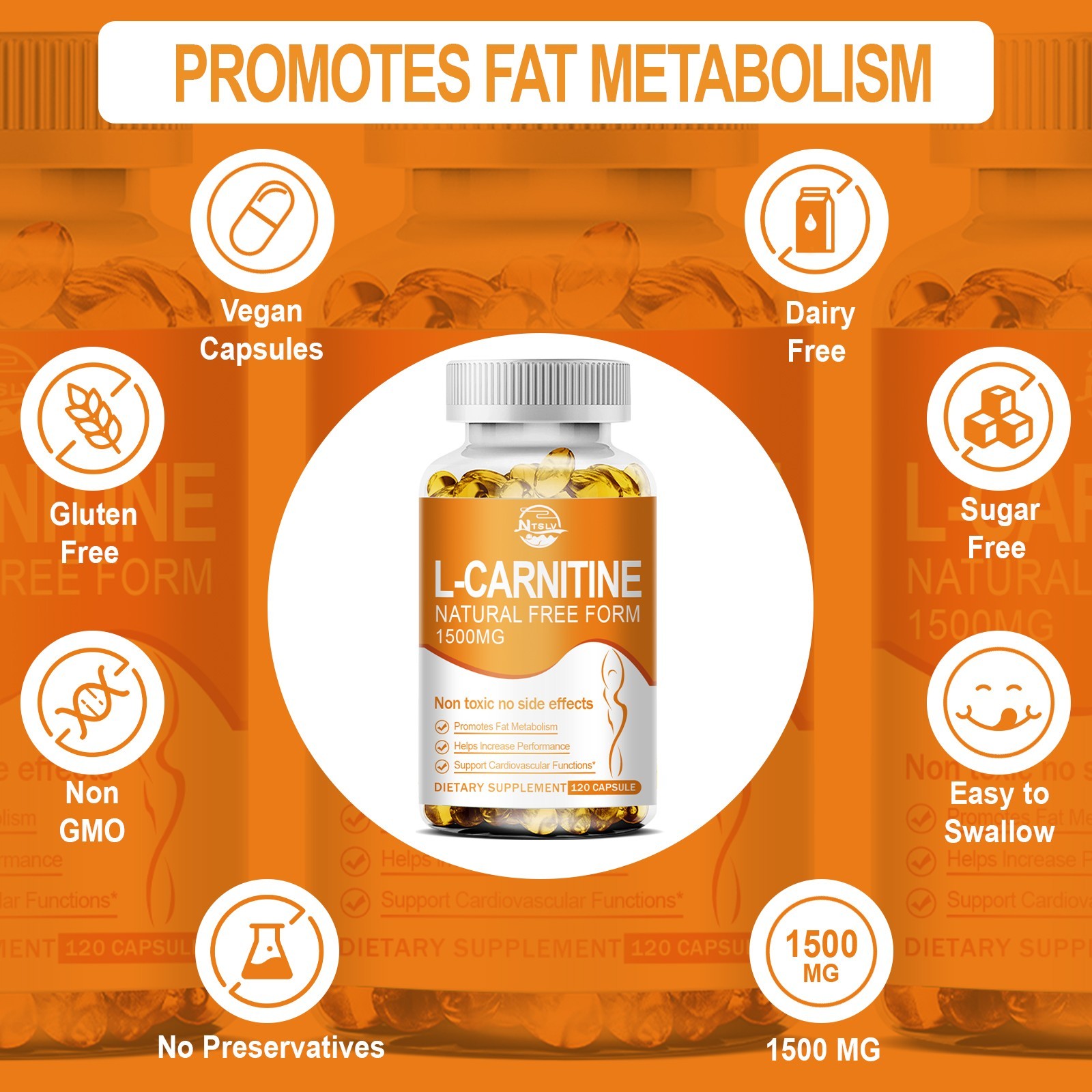 120 L-Carnitine 1500mg, Fat Burner Weight Loss Antioxidant Dietary Supplement